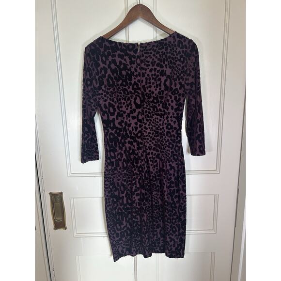 Cache Velvet Burnout Animal Print Sheath Dress Womens Size 6 Purple Whimsy - Picture 3 of 9
